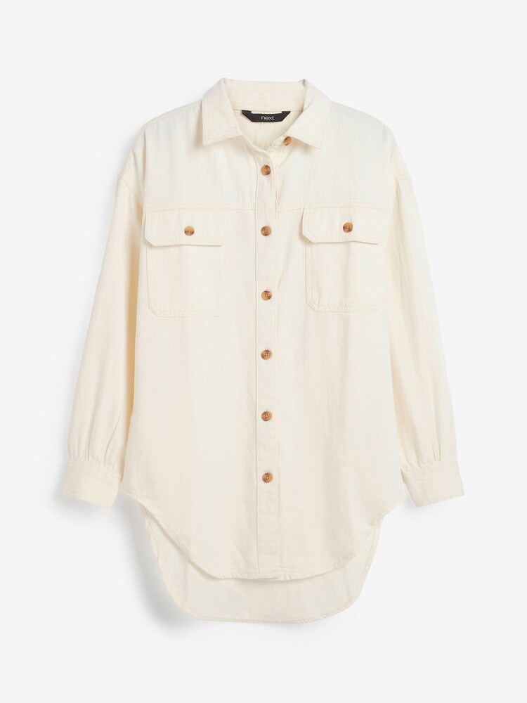 Rochelle Ecru White Oversized Denim Shirt - Image 2 of 2 Rochelle Ecru White Oversized Denim Shirt - Image 2 of 2