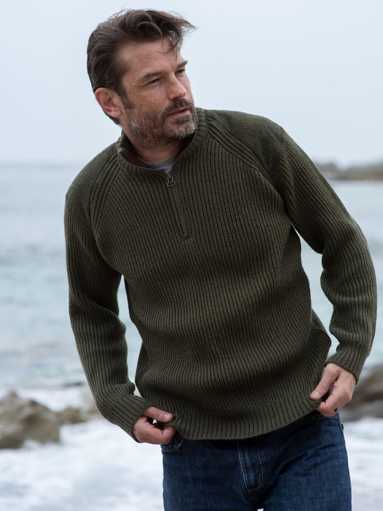 Celtic & Co. Mens Green Ribbed Half Zip Jumper - Image 2 of 4 Celtic & Co. Mens Green Ribbed Half Zip Jumper - Image 2 of 4