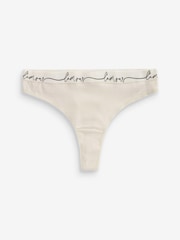 Cream/Black/Pink/White Thong Cotton Rich Logo Knickers 4 Pack - Image 2 of 9