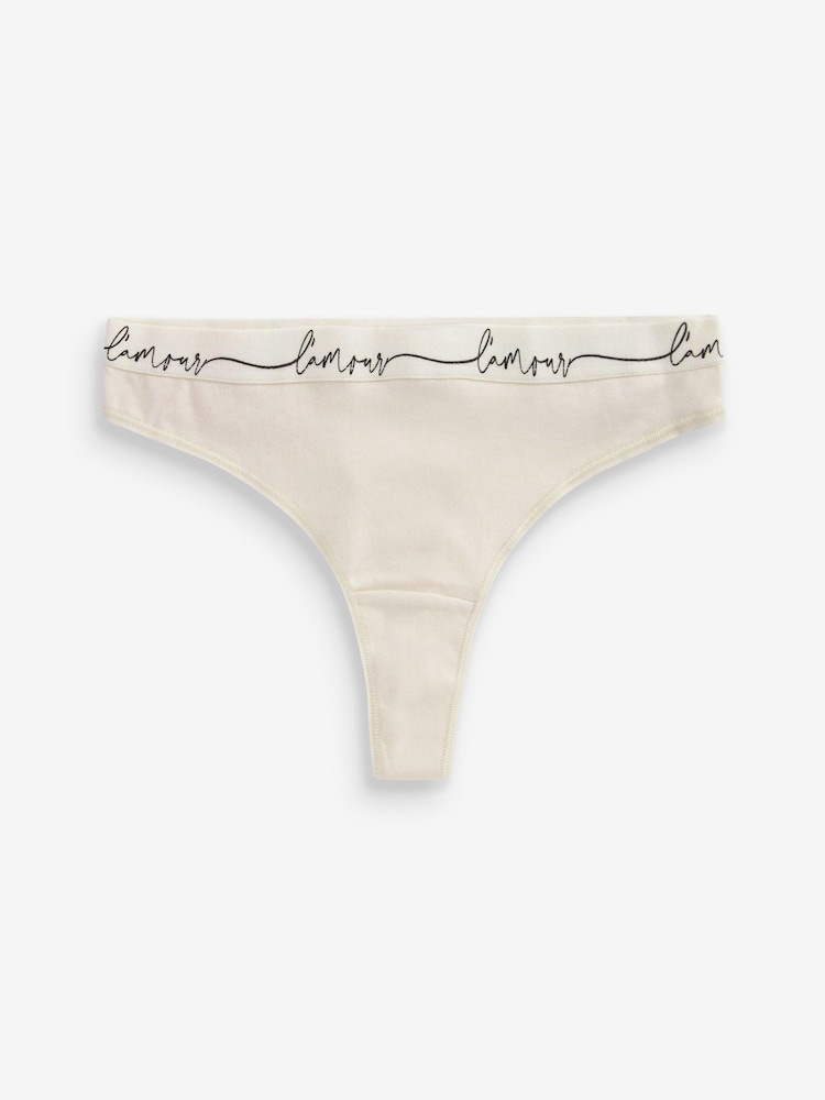 Cream/Black/Pink/White Thong Cotton Rich Logo Knickers 4 Pack - Image 2 of 9