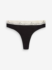 Cream/Black/Pink/White Thong Cotton Rich Logo Knickers 4 Pack - Image 5 of 9