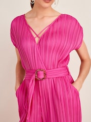 Pink Plissé Belted Jumpsuit - Image 4 of 5