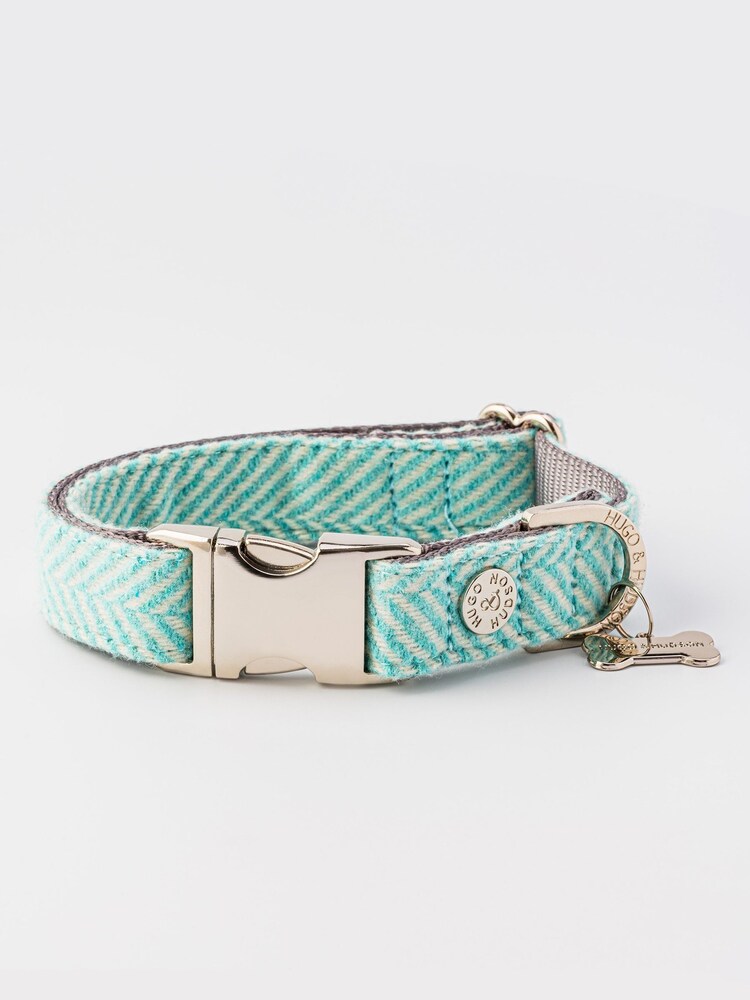 Hugo & Hudson Aqua Blue Herringbone Dog Collar - Image 2 of 4