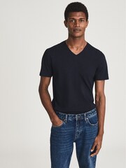 Reiss Navy Regular Fit V-neck T-shirt - Image 6 of 7