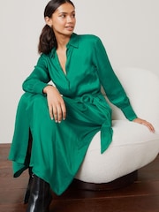 Bright Green Satin Belted Midi Dress - Image 1 of 5