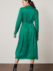 Bright Green Satin Belted Midi Dress - Image 2 of 5