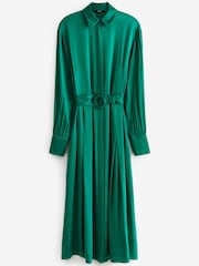 Bright Green Satin Belted Midi Dress - Image 5 of 5