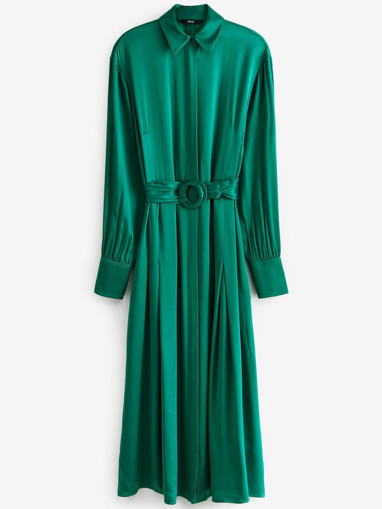 Bright Green Satin Belted Midi Dress - Image 5 of 5