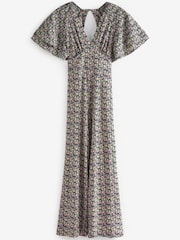 Lilac Purple Ditsy Floral Flute Sleeve V-Neck Jumpsuit - Image 3 of 3