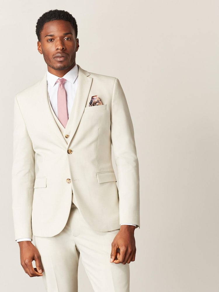 Ecru White Skinny Motion Flex Stretch Suit Jacket - Image 1 of 10