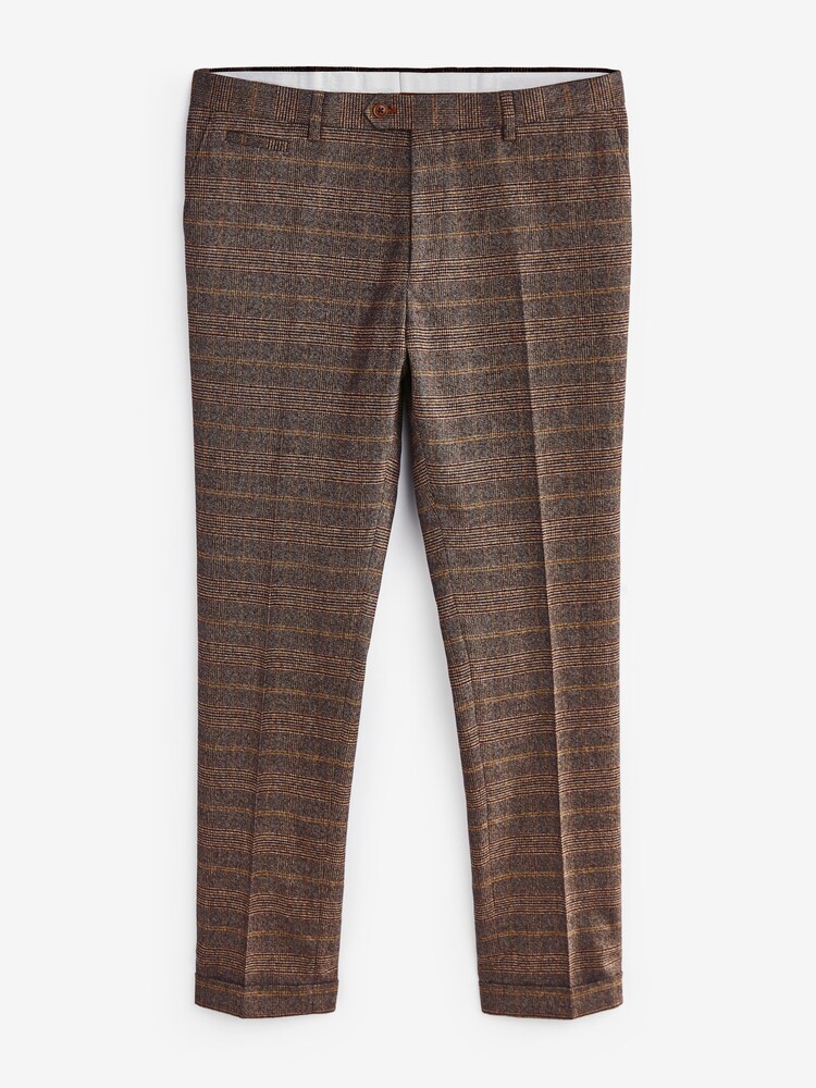 Brown Skinny Fit Check Suit: Trousers - Image 1 of 1