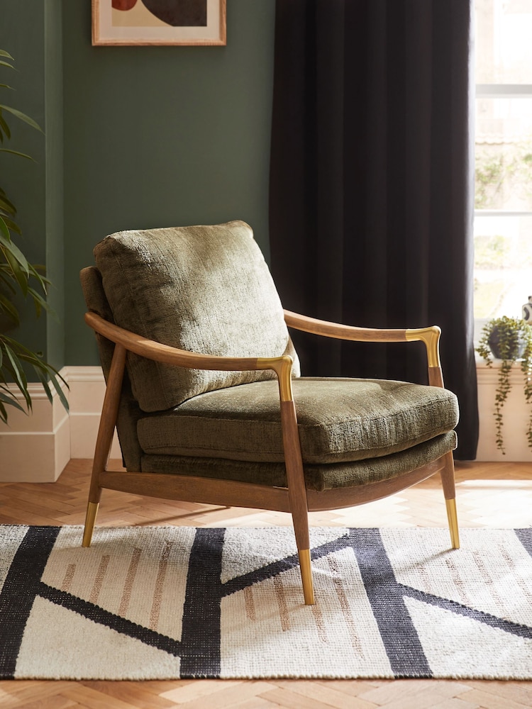 Plush Chenille Moss Green Flinton Wooden Accent Chair - Image 1 of 10