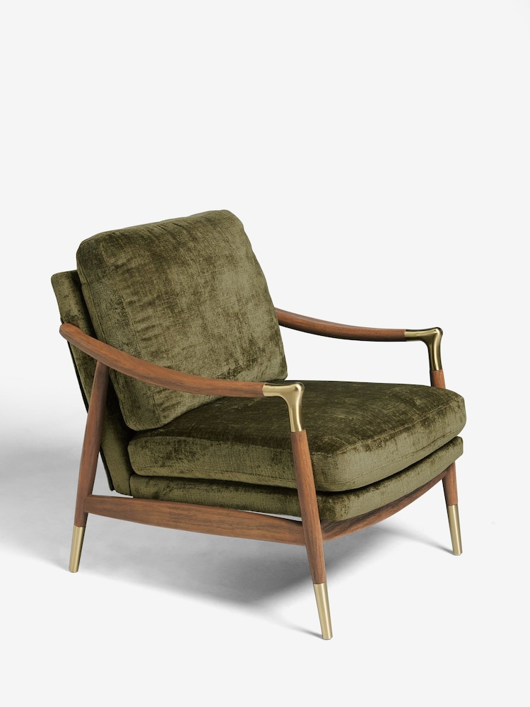 Plush Chenille Moss Green Flinton Wooden Accent Chair - Image 2 of 10 Plush Chenille Moss Green Flinton Wooden Accent Chair - Image 2 of 10