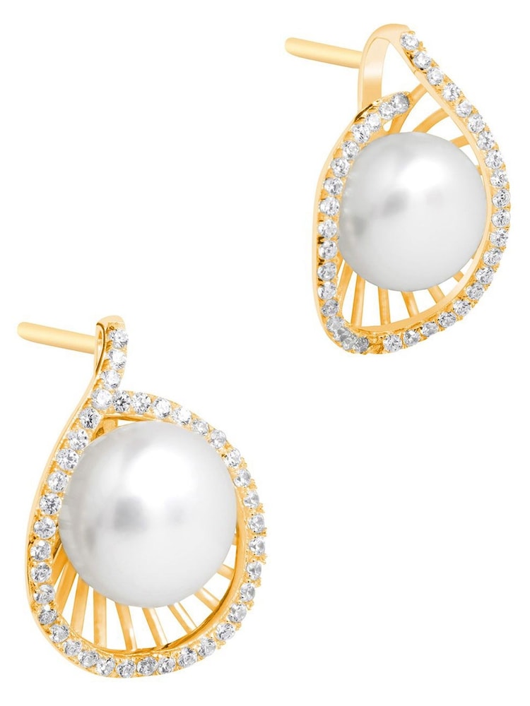Pure Luxuries London Yellow Gold Plated Sara Silver And Pearl Spiral Earrings - Image 1 of 3