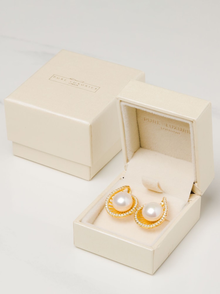 Pure Luxuries London Yellow Gold Plated Sara Silver And Pearl Spiral Earrings - Image 2 of 3