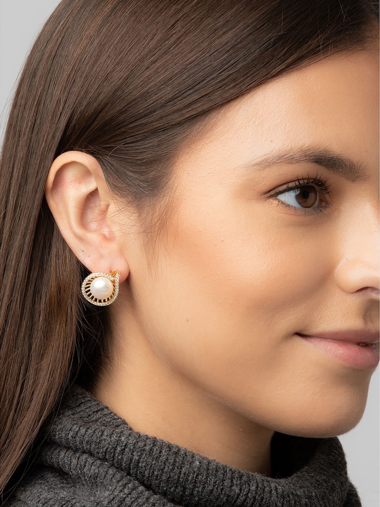Pure Luxuries London Yellow Gold Plated Sara Silver And Pearl Spiral Earrings - Image 3 of 3 Pure Luxuries London Yellow Gold Plated Sara Silver And Pearl Spiral Earrings - Image 3 of 3