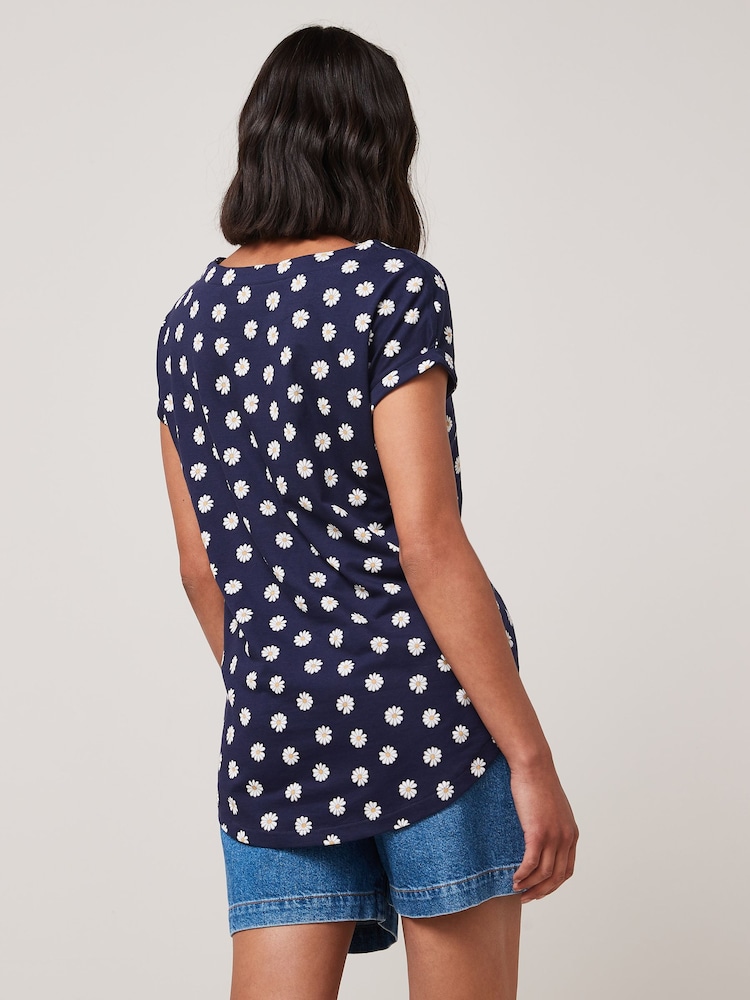 Blanc/bleu/imprimé pâquerette - T-shirt à manches courtes 100% coton 3 Paquet - Image 3 of 10