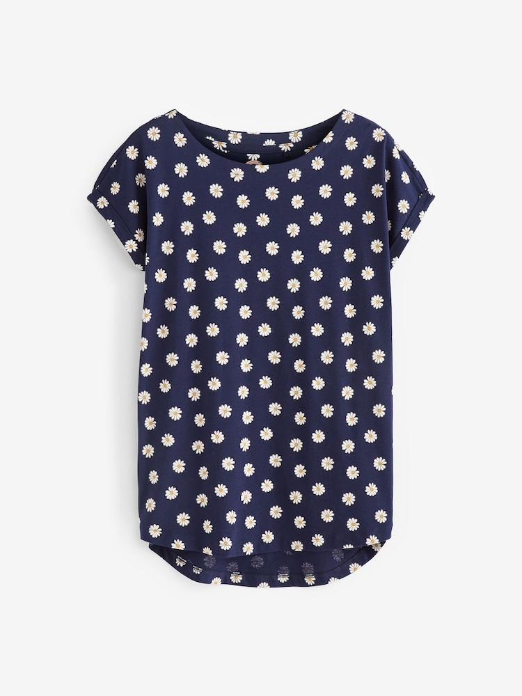 Blanc/bleu/imprimé pâquerette - T-shirt à manches courtes 100% coton 3 Paquet - Image 9 of 10