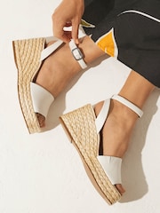 White Forever Comfort® Leather Raffia High Wedges - Image 1 of 6