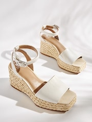 White Forever Comfort® Leather Raffia High Wedges - Image 2 of 6