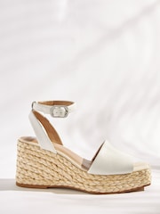 White Forever Comfort® Leather Raffia High Wedges - Image 3 of 6