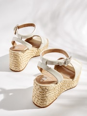 White Forever Comfort® Leather Raffia High Wedges - Image 4 of 6