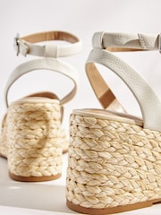 White Forever Comfort® Leather Raffia High Wedges - Image 5 of 6
