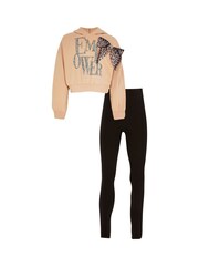 River Island Beige Girls Leopard Bow Sweater Set - Image 1 of 5
