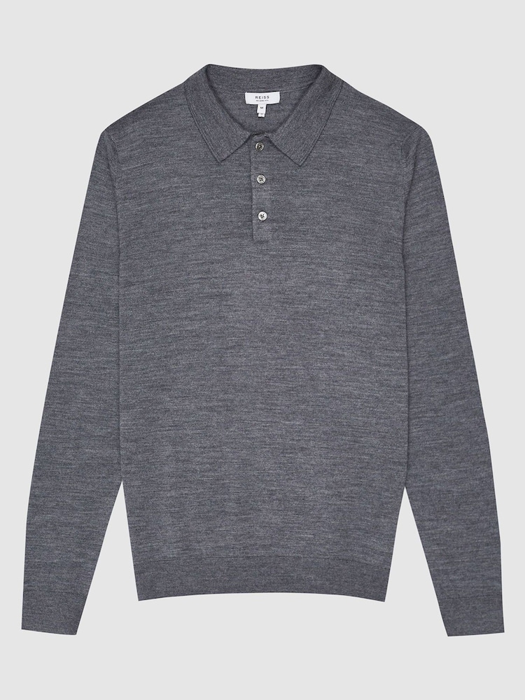 Reiss Grey Reiss Trafford Merino Wool Polo Shirt - Image 2 of 7
