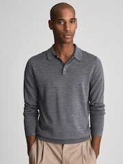 Reiss Grey Reiss Trafford Merino Wool Polo Shirt - Image 3 of 7