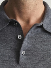 Reiss Grey Reiss Trafford Merino Wool Polo Shirt - Image 5 of 7