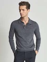 Reiss Grey Reiss Trafford Merino Wool Polo Shirt - Image 7 of 7