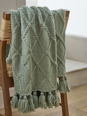 Sage Green Chunky Cable Knit Throw - Image 1 of 4