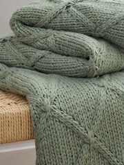 Sage Green Chunky Cable Knit Throw - Image 3 of 4