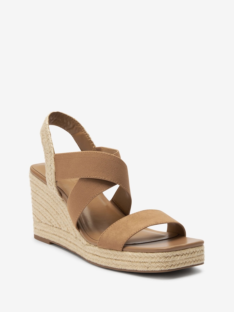 Tan Brown Regular/Wide Fit Forever Comfort® Elasticated Cross-Over Espadrille Wedges - Image 2 of 6