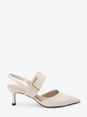 Bone Regular/Wide Fit Forever Comfort® Leather Hardware Slingback Kitten Heels - Image 3 of 6