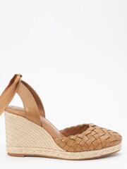 Camel Brown Forever Comfort® Woven Leather Ankle Wrap Wedges - Image 2 of 6