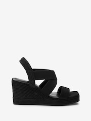 Black Regular/Wide Fit Forever Comfort® Elasticated Cross-Over Espadrille Wedges - Image 2 of 6