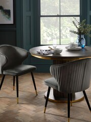 Set of 2 Opulent Velvet Dark Grey Black Legs Arm Piano Dining Chairs - Image 1 of 7