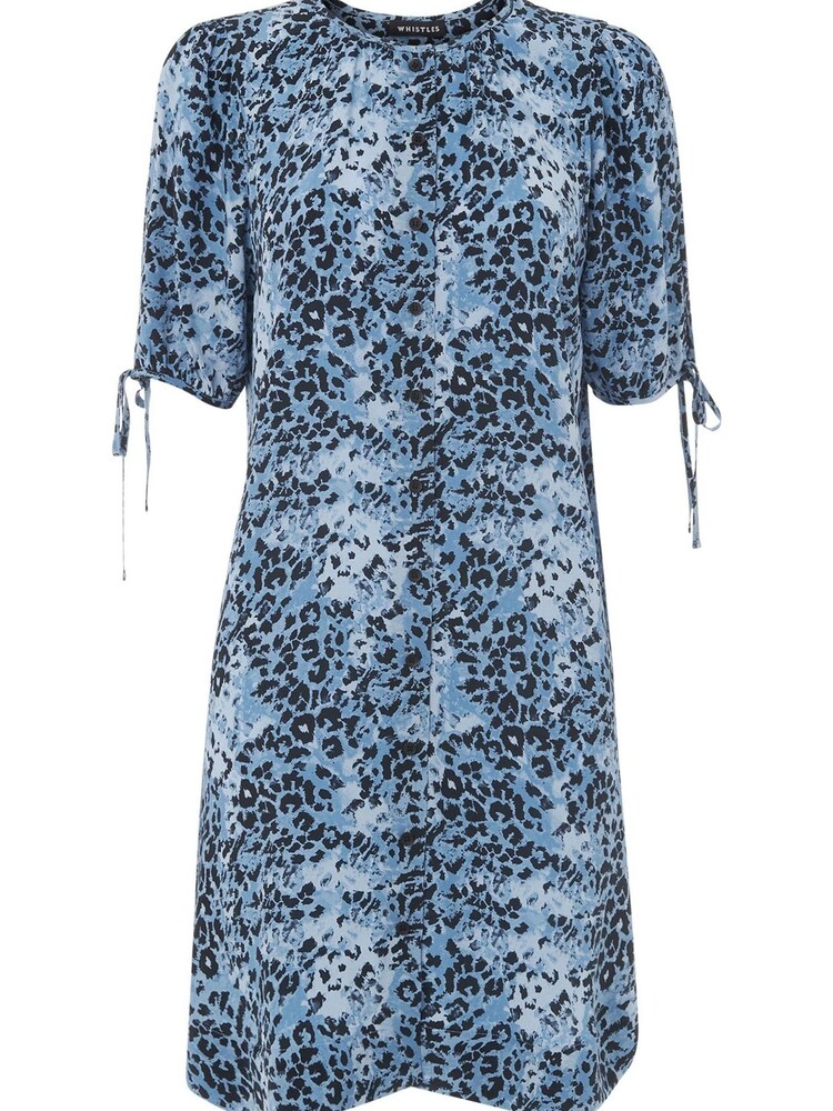 Whistles Blue Hyena Spot Button Up Dress - Image 4 of 4 Whistles Blue Hyena Spot Button Up Dress - Image 4 of 4