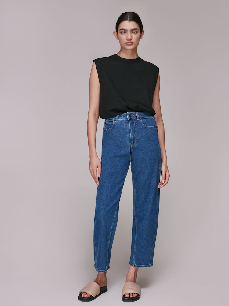 Whistles Blue High Waist Barrel Taper Leg Jeans - Image 1 of 3