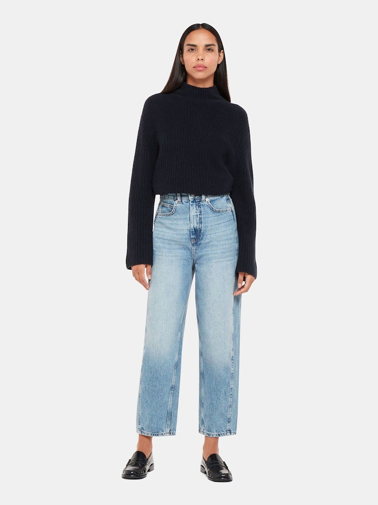 Whistles Blue High Waist Barrel Taper Leg 100% Cotton Jeans - Image 3 of 4