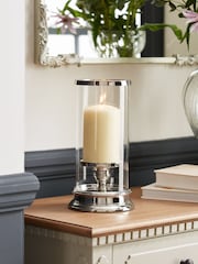 Laura Ashley Glass/Silver Glass And Silver Cylinder Hurricane Lamp - Image 1 of 4