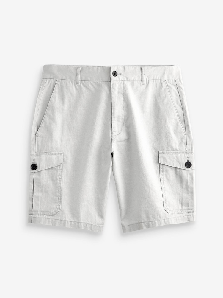 Light Grey Linen Blend Cargo Shorts - Image 6 of 6 Light Grey Linen Blend Cargo Shorts - Image 6 of 6