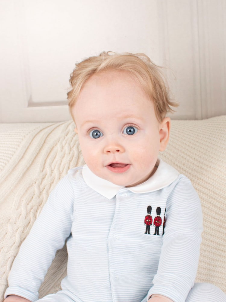 Trotters London Blue Stripe Hugo Sleepsuit - Image 1 of 4