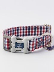 Blue Hugo & Hudson Blue Navy and Red Checked Dog Collar - Image 2 of 4