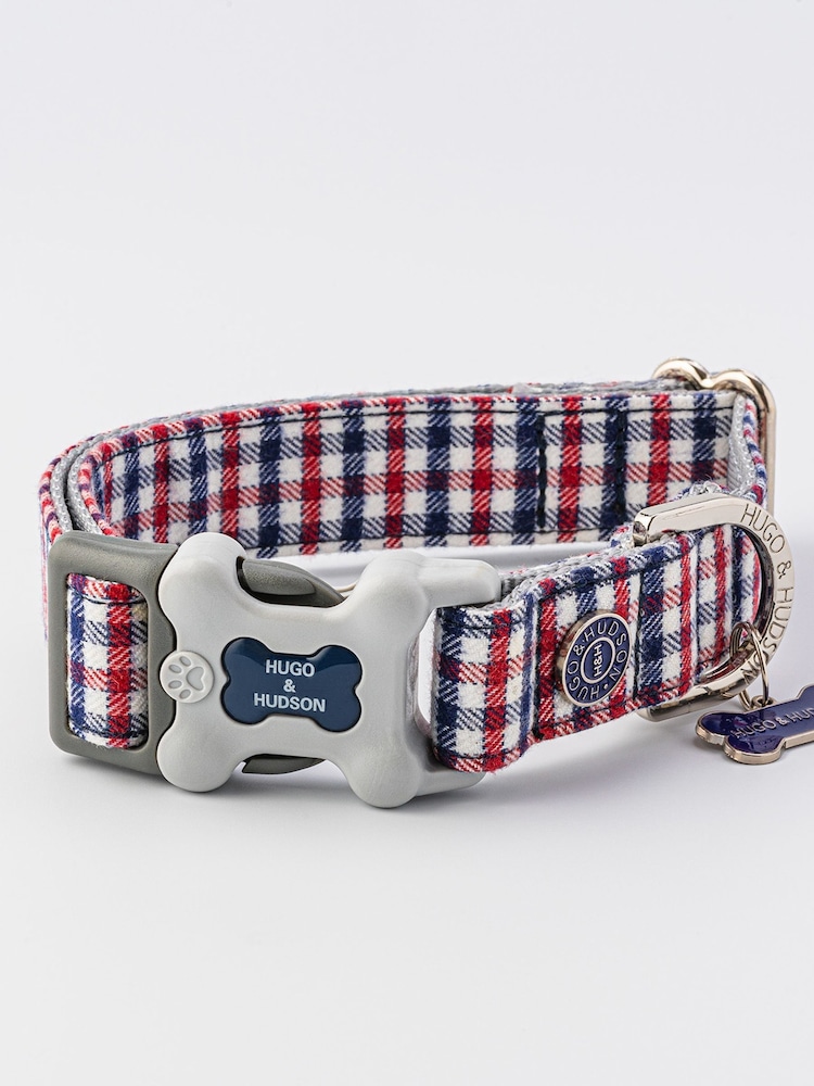 Blue Hugo & Hudson Blue Navy and Red Checked Dog Collar - Image 2 of 4