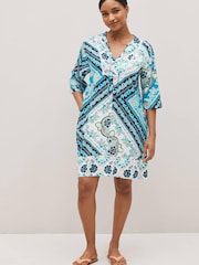 Impression d'écharpe bleue - Robe Kaftan en lin - Image 1 of 5