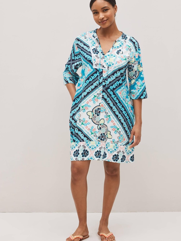 Impression d'écharpe bleue - Robe Kaftan en lin - Image 1 of 5