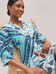 Impression d'écharpe bleue - Robe Kaftan en lin - Image 2 of 5